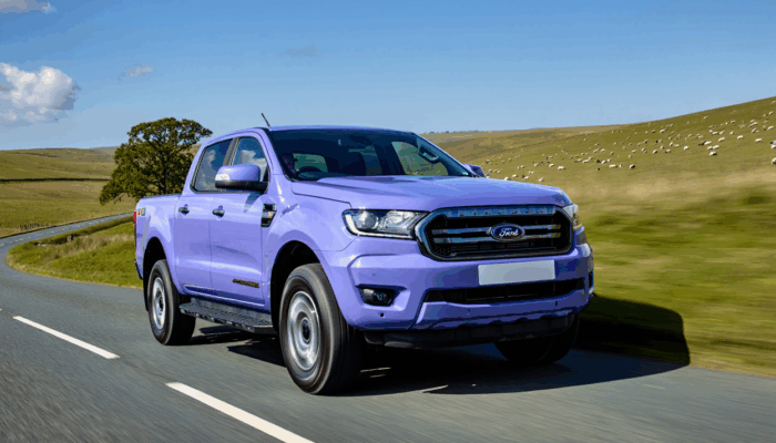 Purple Ford Ranger on a country road in the United Kingdom