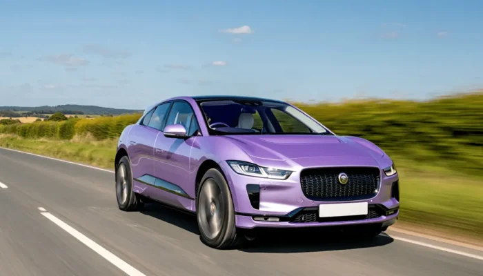 Jaguar driving on the road in the United Kingdom