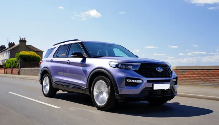 Ford Explorer purple on the road in the UK