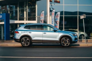 A new car sitting outside the dealership in the United Kingdom
