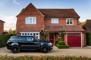Black range rover on a driveway of a home in the United Kingdom