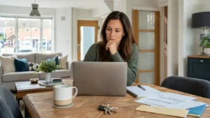 person looking confused on their laptop in their uk home working out if home emergency cover is worth it