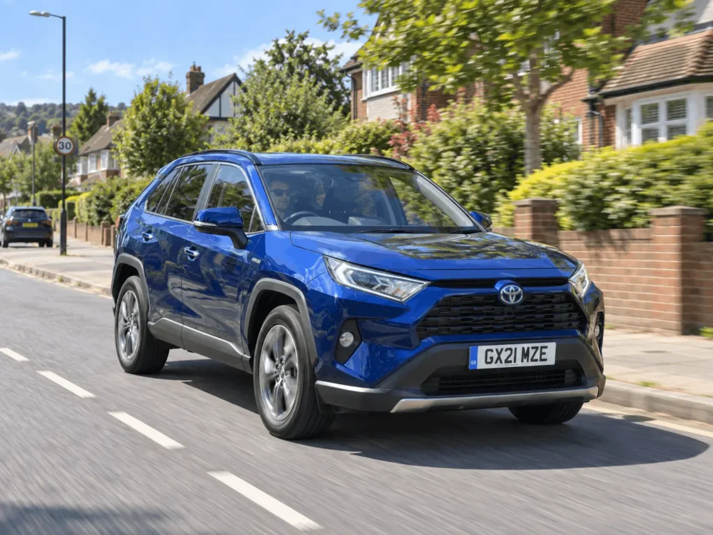 Blue Toyota Driving on the road in the United Kingdom